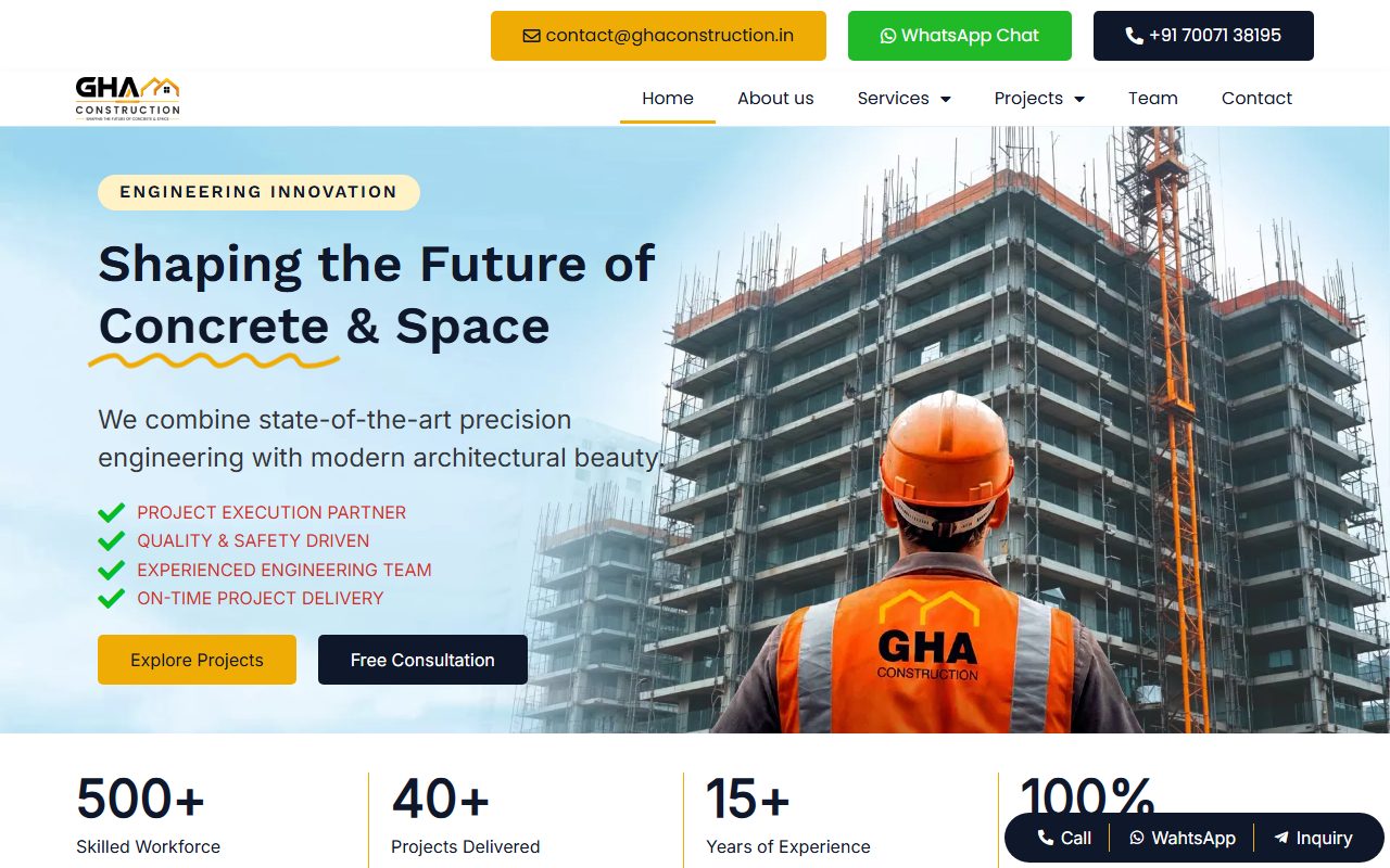 GHA Construction homepage screenshot