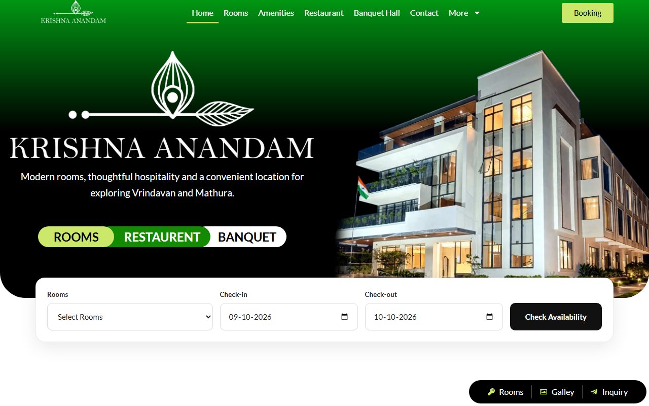 Hotel Krishna Anandam homepage screenshot